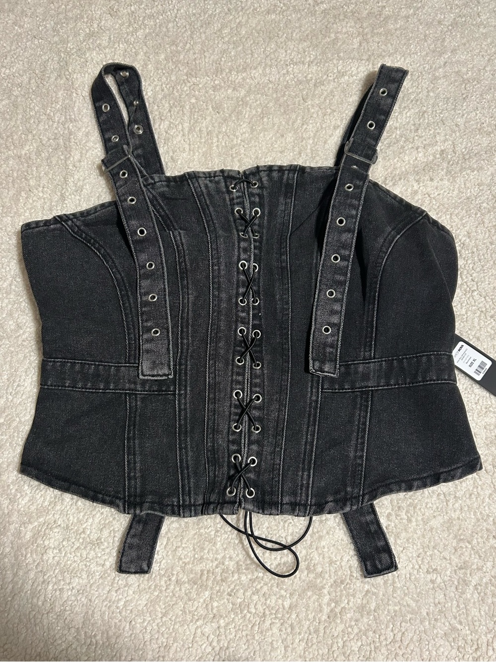 High Roller Washed Denim Top-Black-XL
